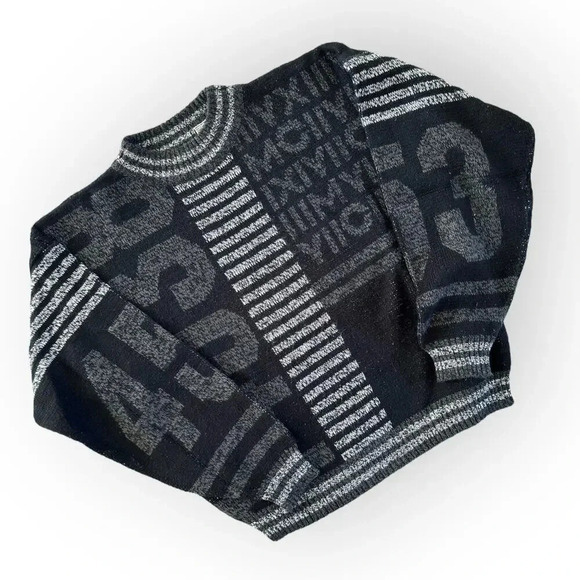 Unique Vintage 90's Patterned Crewneck Sweater Black & Gray Ground Zero size XL - Picture 1 of 8